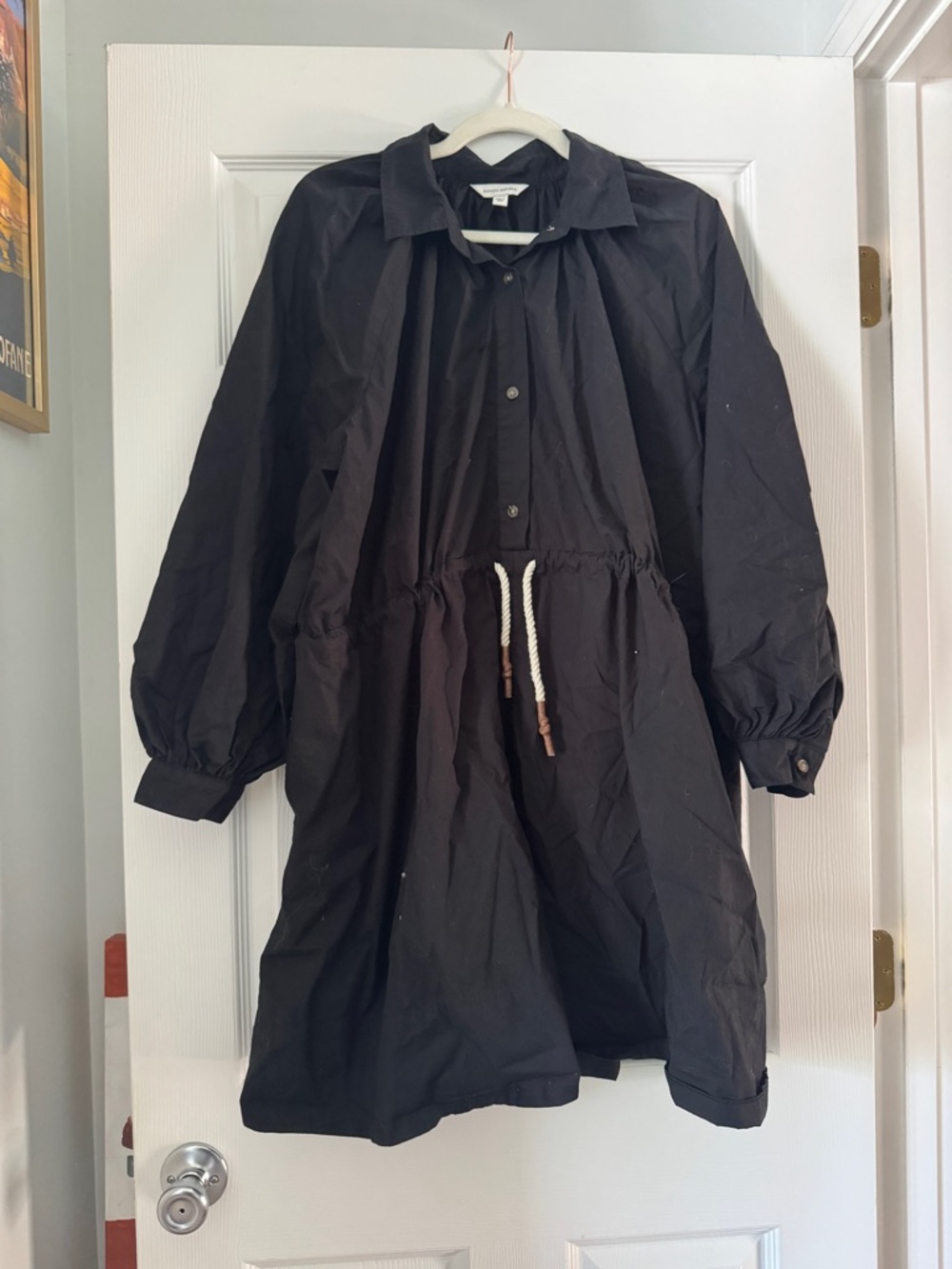 Black Drawstring Waist Shirt Dress